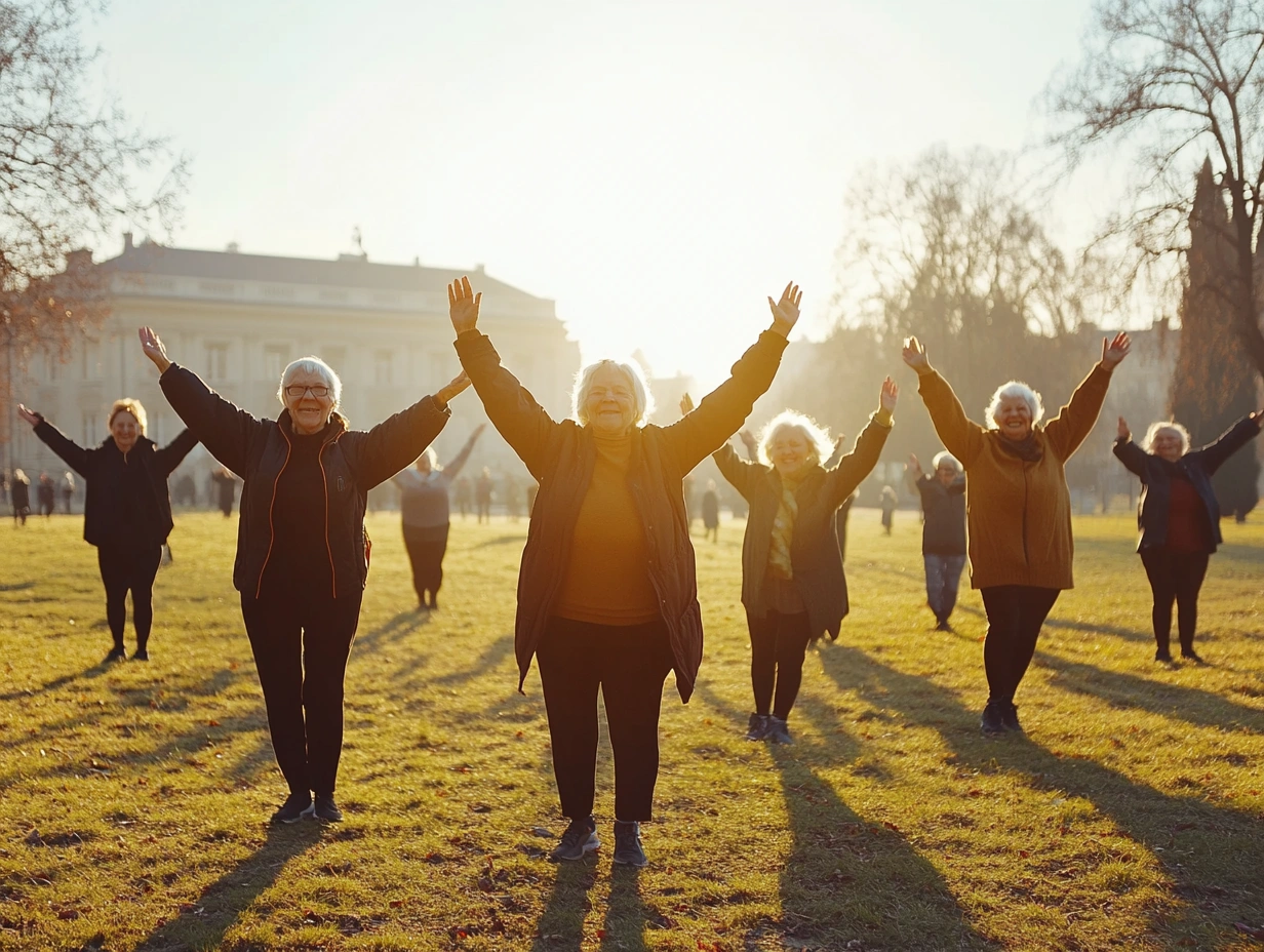 Активні пенсіонери займаються спортом на свіжому повітрі