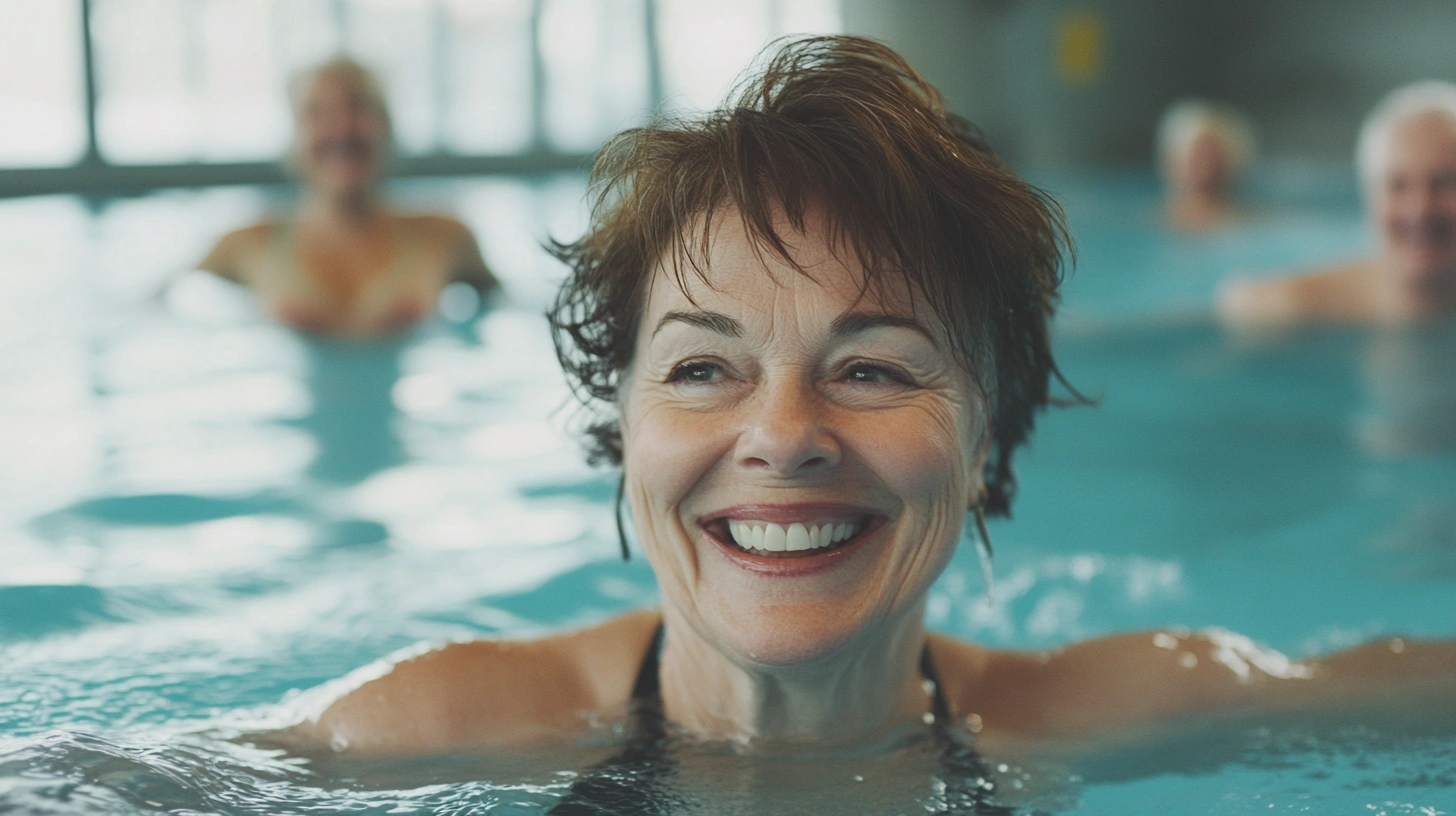 Група пенсіонерів займається аквааеробікою в басейні
